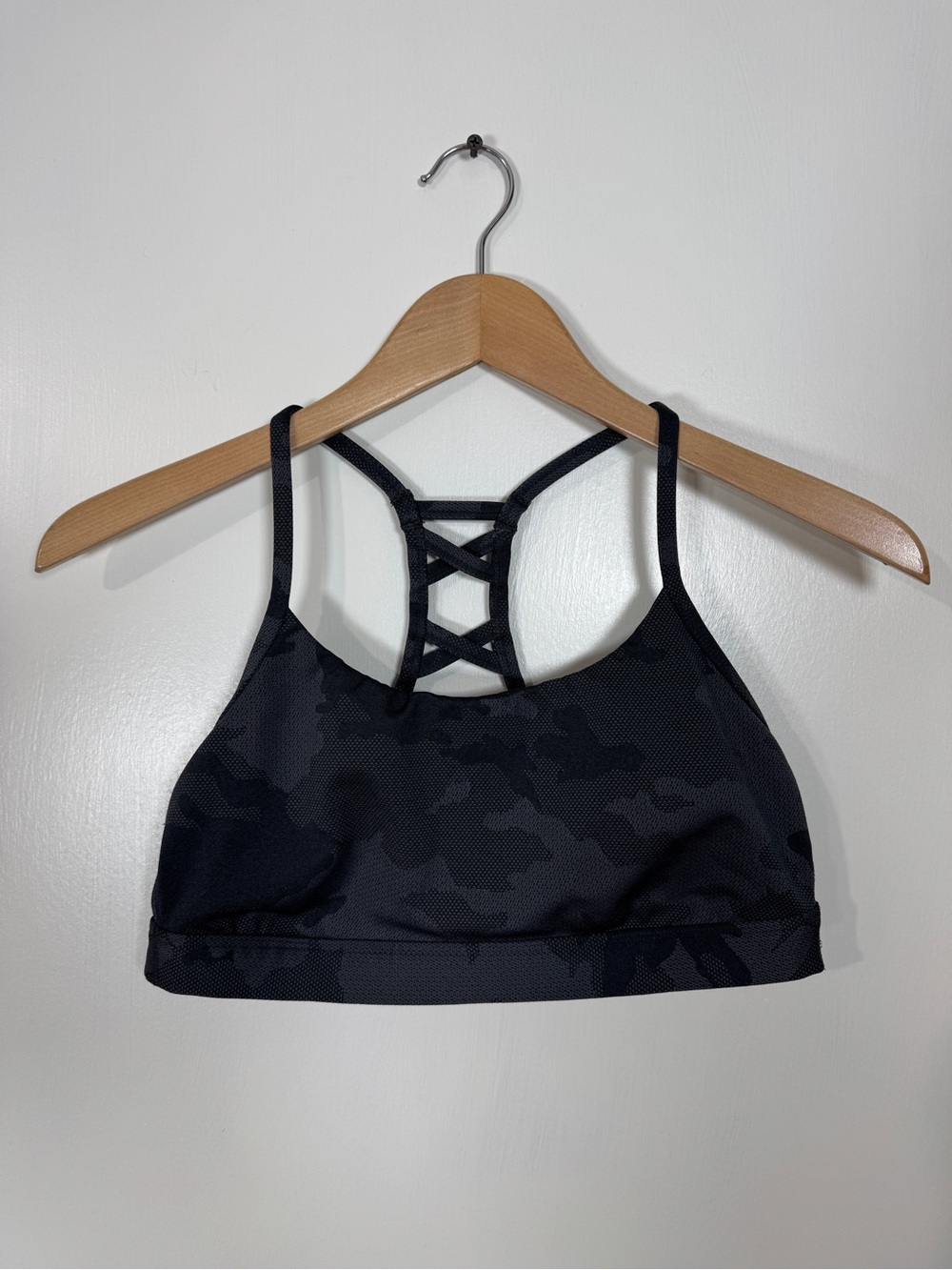 WAT62 {All in Motion} Black Camouflage Print Ladderback Sports Bra
